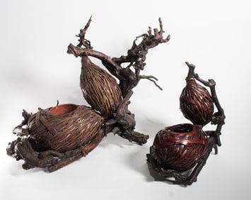 (lot of 2) Japanese double gourd ikebana baskets
