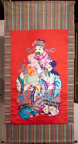 A Chinese embroidered panel of the Three Star Gods