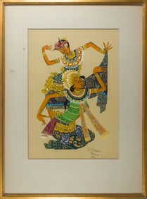 (lot of 9) Balinese dancer paintings