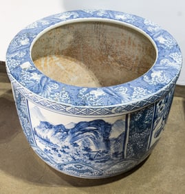 A Japanese Arita blue and white hibachi
