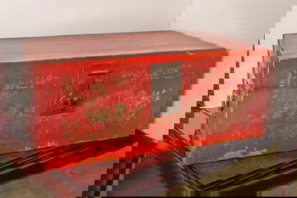 A Chinese red lacquered trunk