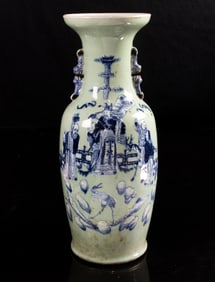 A Chinese blue and white celadon ground vase