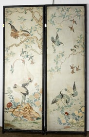 (lot of 2) Chinese hand-painted wood panels