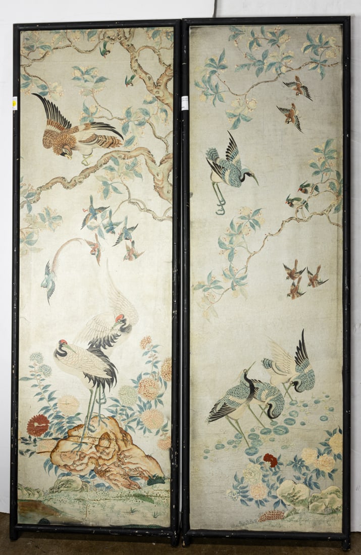 (lot of 2) Chinese hand-painted wood panels (1 of 2)