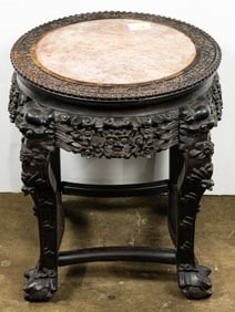 A Chinese rosewood and marble side table