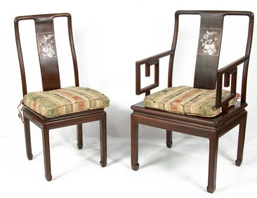 (lot of 7) Chinese mother-of-pearl inlaid rosewood chairs