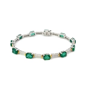 Emerald, Diamond and 14k Gold Bracelet with AIGL Report