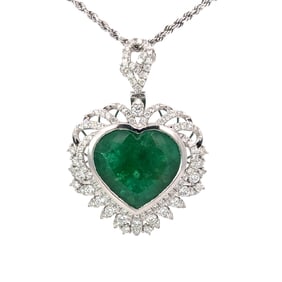 Emerald, Diamond and Platinum Pendant Necklace with GIA & AIGL