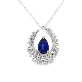 Lab Sapphire, Diamond and Sterling Silver Necklace