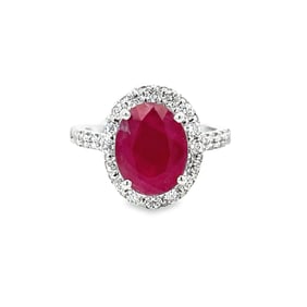 Ruby, Diamond and 14k White Gold Ring with AIGL Report