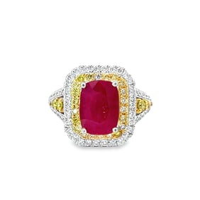 Ruby, Diamond, 18k White and Gold Ring with GIA & AIGL Report