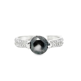 Fancy Black Diamond, Diamond and 18k White Ring with GGA Report