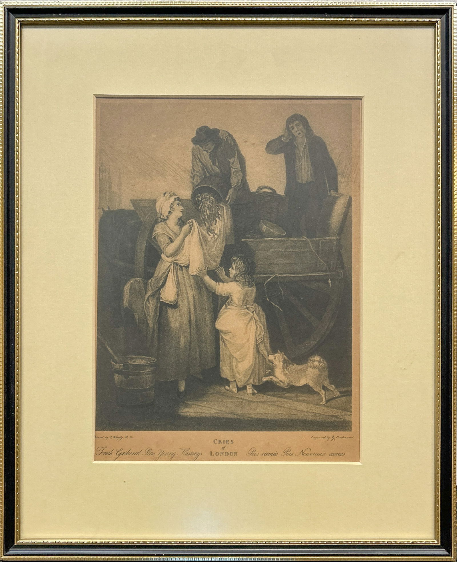 Print, Francis Wheatley: Franchis Wheatley, Cries of London, lithograph, image: 9.84"h x 7.28"w (25 x 18.5 cm), overall (with frame): 15.16"h x 12.4"w (38.5 x 31.5 cm) NOTE: THIS ITEM IS IN LOS ANGELES.