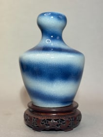 Chinese Unusual Porcelain Vase with Powder Blue Spiral Splash Glaze