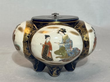 Japanese Satsuma Koro with Silver Lid, Meiji Period