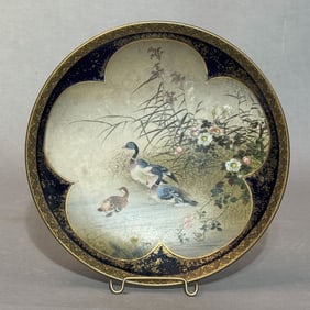 Japanese Kinkozan Satsuma Dish of Duck Scene, Meiji Period