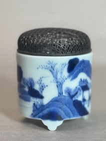 Chinese Blue White Porcelain Censer with Landscape