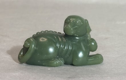 Chinese Spinach Celadon Jade Carving of a Dog