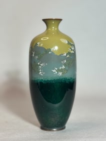 Japanese Unusual Cloisonne Vase with Distant Mountain Vines, Meiji Period