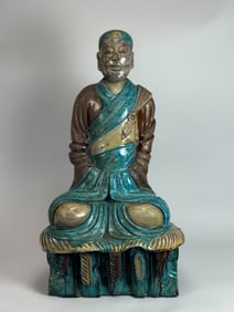 Chinese Fahua Galzed Seated Lohan of Museum Quality