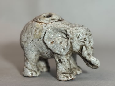 Japanese Unusual Shino Glazed Porcelain Elephant Censer, Meiji Period