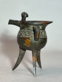 Chinese Bronze Tripod Ju with Parcel Gilt, Ming Dynasty