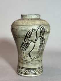 Korean Antique Porcelain Vase with Willow Scene