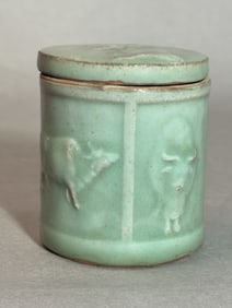 Chinese Celadon Porcelain Tea Container with Ox Scene