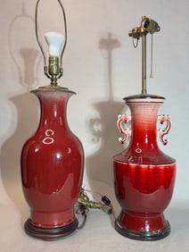 Two Chinese Oxblood Porcelain Vase Lamps