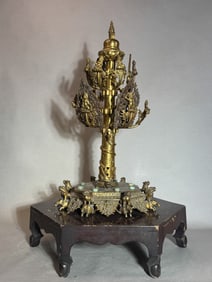 Tibet Nepalese Antique Gilt Bronze Ritual Stupa Tree with Buddha