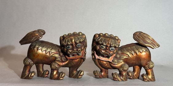 Pair Chinese Gold Lacquer Buddhist Foolions, 18th/19th Century