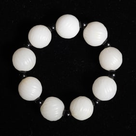 Chinese White Jade Bead Bracelet