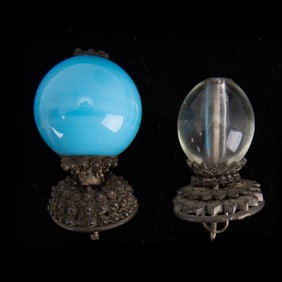Two Pieces Peking Glass of Hat Finial