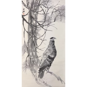 Qi Baishi (1863 - 1957) - Chinese Painting Scroll of Eagle on Pine Tree