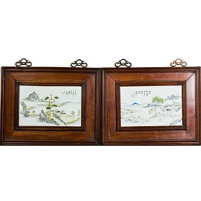 Pair of Chinese Landscape Porcelain Plaque , Qing Dynasty