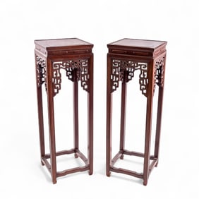 Pair of Chinese Rosewood and Burlwood Stands, 19th Century