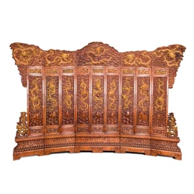 Monumental Nine-Panel 'Dragon' Huanghuali Screen (Y)