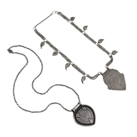 (lot of 2) Indo-Persian silver pendant necklaces