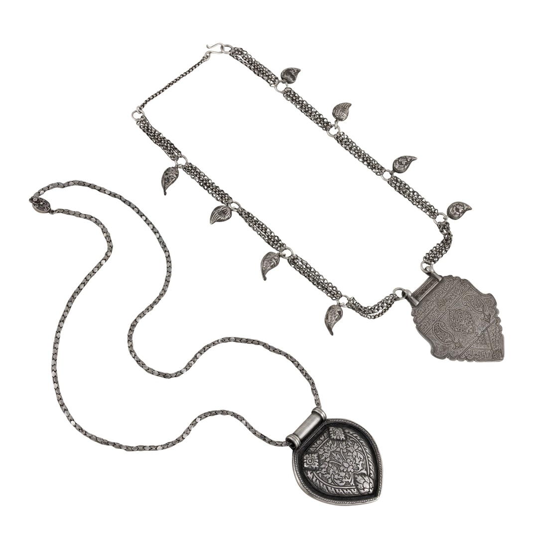 (lot of 2) Indo-Persian silver pendant necklaces (1 of 2)