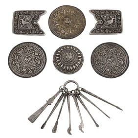 (lot of 8) Tibetan and Mongolian silver objects