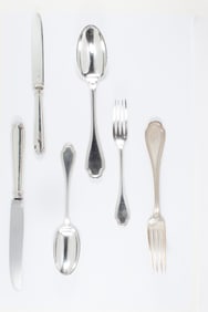 Seventy-seven pieces of French Risler and Carre silver flatware service, late 19th Century