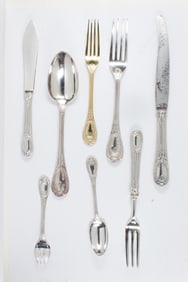 Thirty nine pieces of French Odiot 950-silver flatware service with heraldic shield