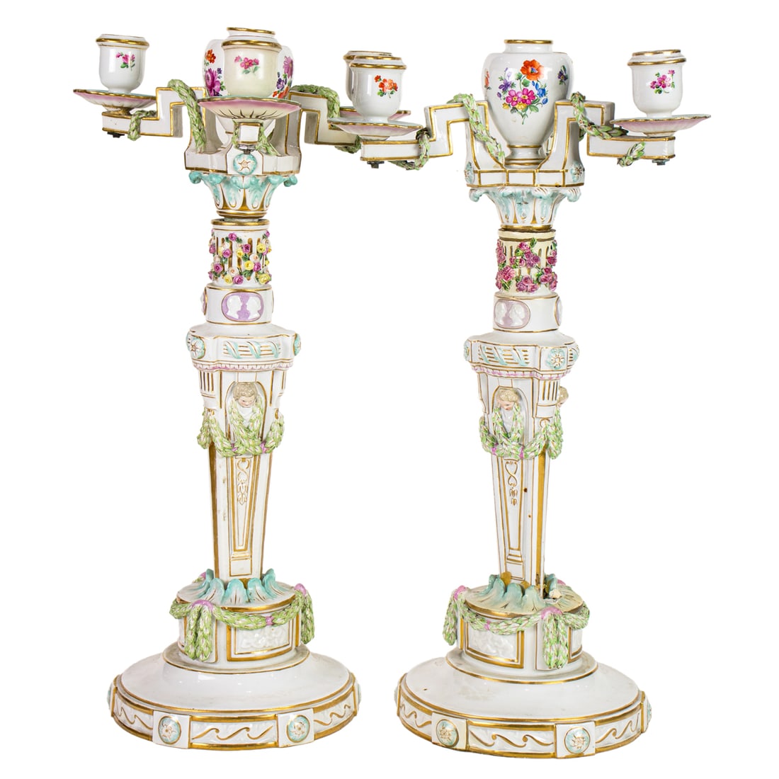 A pair of Meissen porcelain four light candelabra (1 of 4)