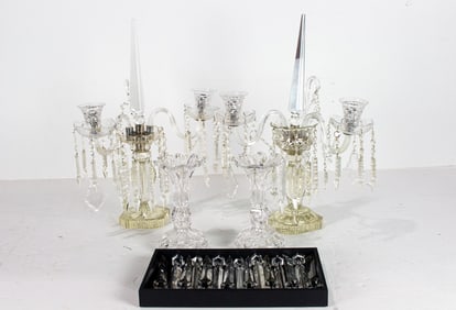 Two pairs of Continental cut glass girandoles