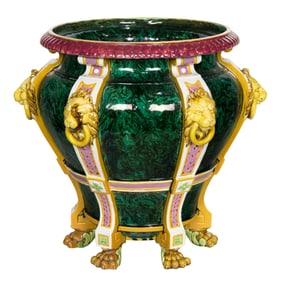 A large Minton majolica faux malachite jardiniere