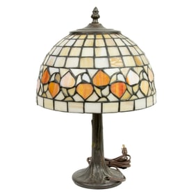 Two table lamps, including student lamp and leaded glass lamp