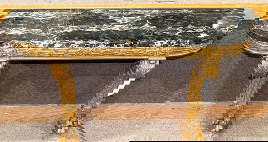 A Neoclassical giltwood and Porto marble console table