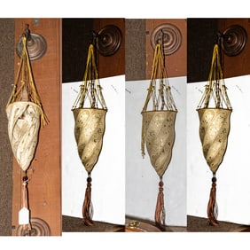 Four Fortuny printed silk Censendello pendant lights