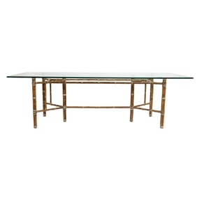 A McGuire bamboo and glass console table