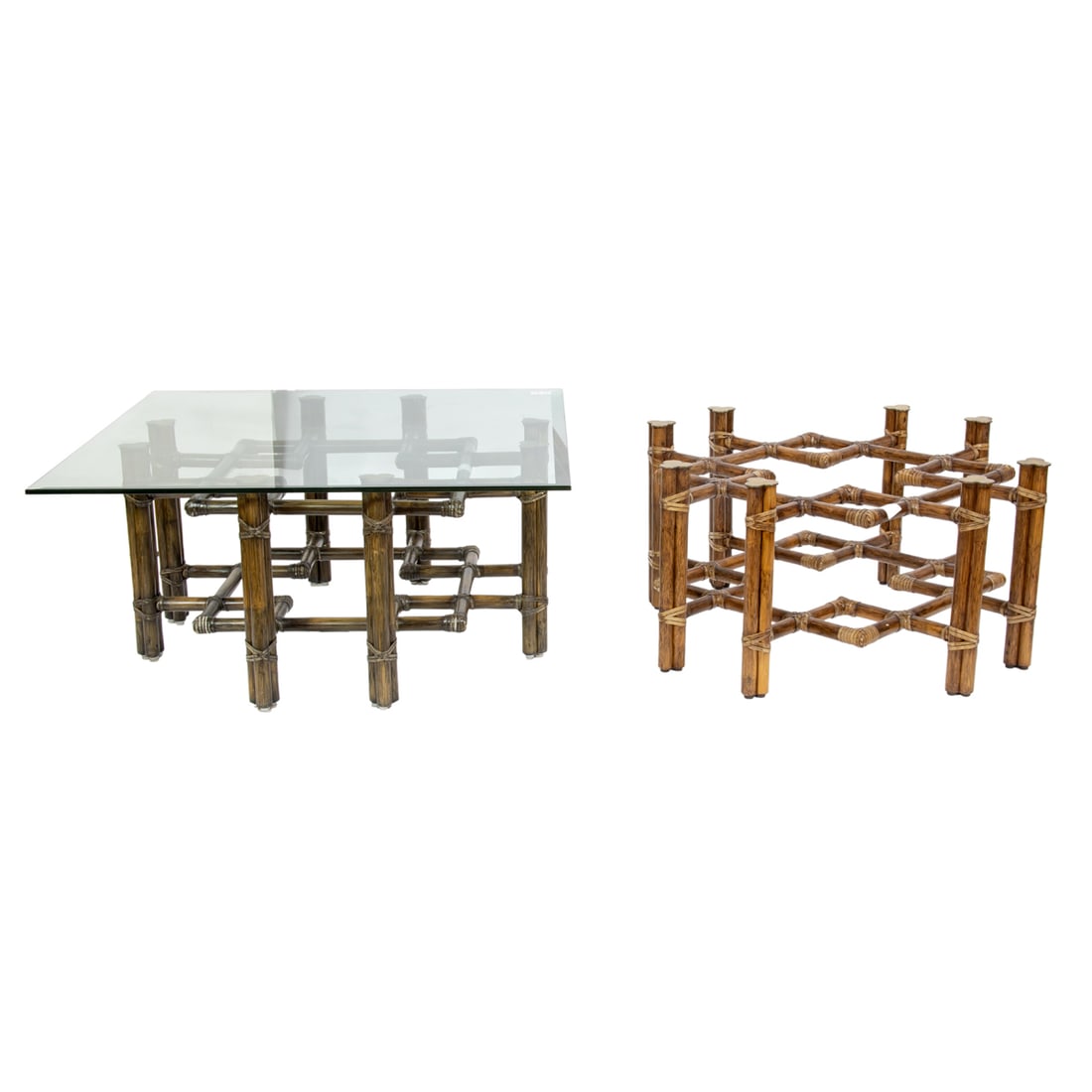 A pair of McGuire rattan and glass low tables (1 of 6)